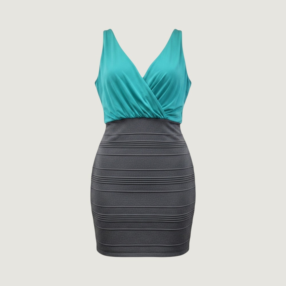 HotMiami Styles Body con Women's S Teal black Excellent Bandage Surplice Neck